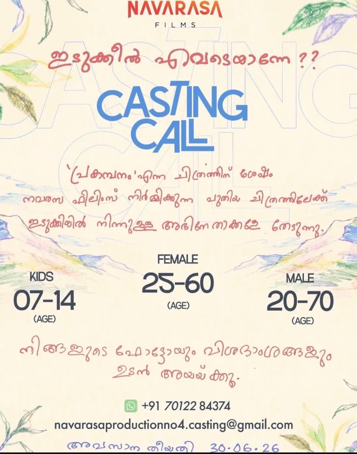 Casting Call For Malayalam Feature Film